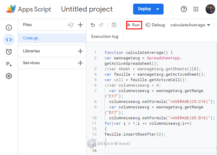 running the code for further execution